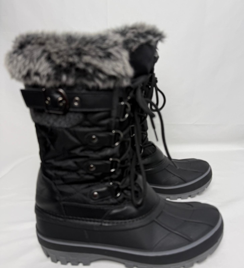 Dream Pairs Winter Snow Boots Mid Calf Black Faux Fur Lining Insulated Girls Sz5